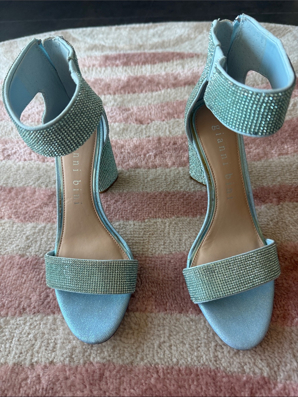 Gianni Bini Mint Crystal Block Heel Sandals